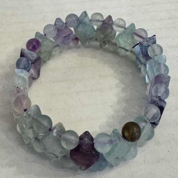 Natural Gemstones VTG Jade Quartz Stretch Bracelet Green Purple Argyle Diamonds - Picture 16 of 16